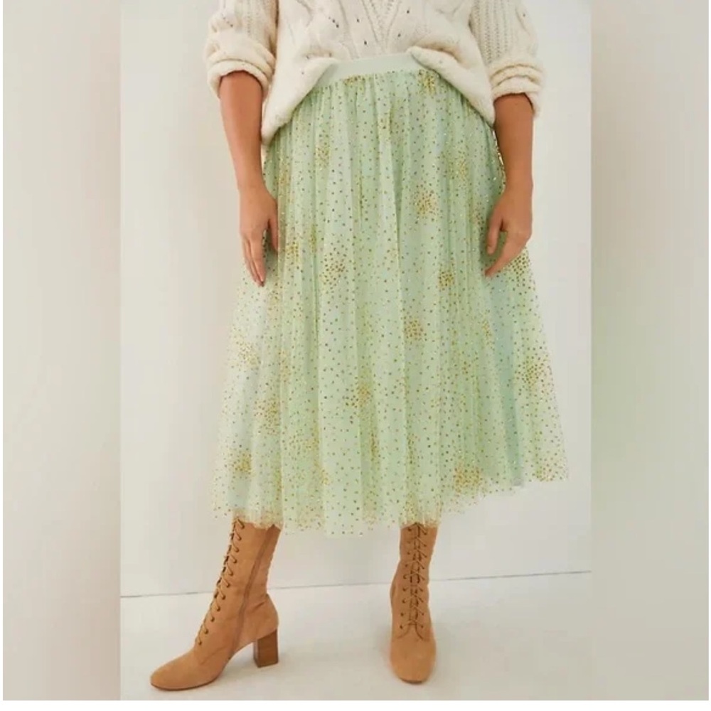 Anthropologie Mint Green Tulle Midi Skirt
